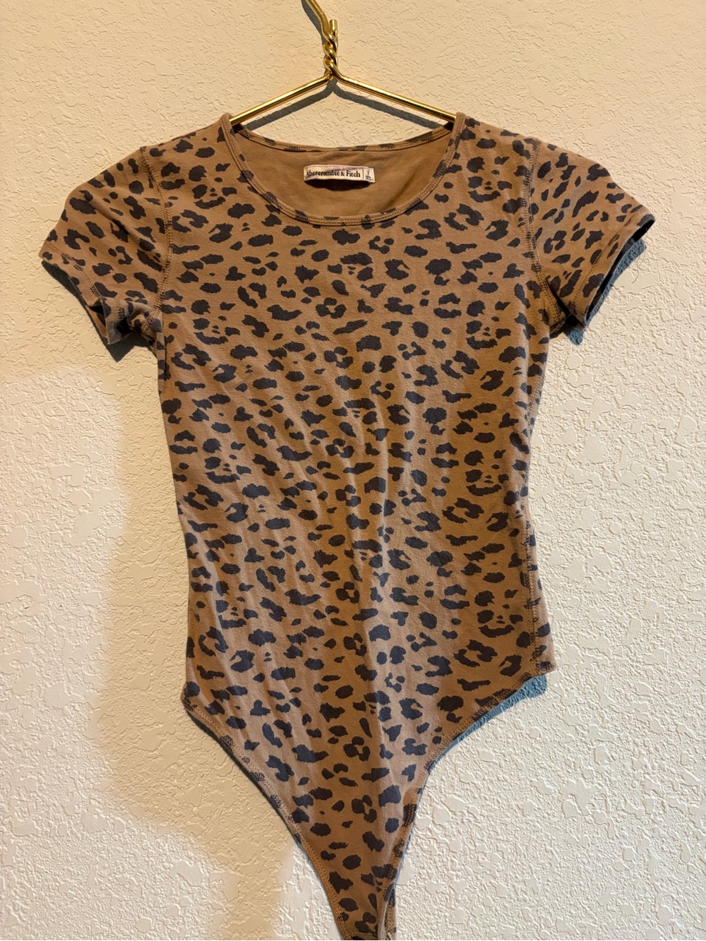 Abercrombie & Fitch Tan and Black Leopard Print Short Sleeve Bodysuit